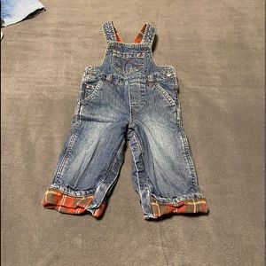 Vintage Size 18 Months Sprocket Denim Snap Closure Overalls with Plaid Lining